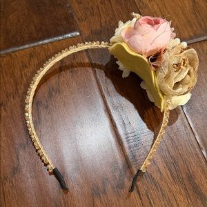 Girls Pink & Cream Floral Headband with Gold Accent